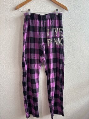 Victoria's Secret PINK Sequin Purple Plaid Pajama Pants Small